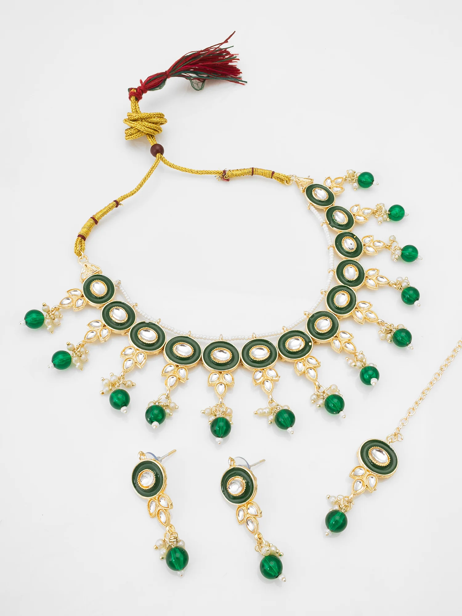 Green Enamel Kundan Choker Necklace Set with Earrings