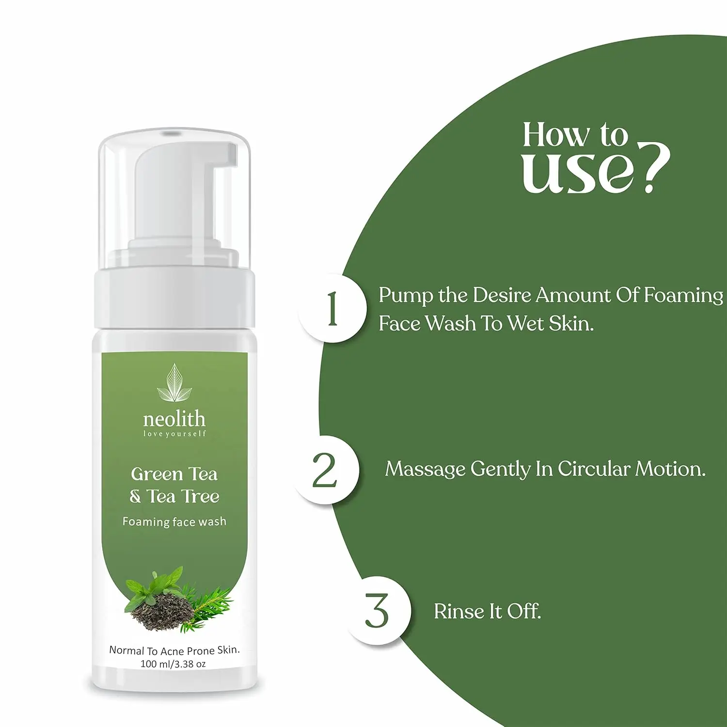 NEOLITH Green Tea & Tea Tree Foaming Face Wash (100ML) - Image 3