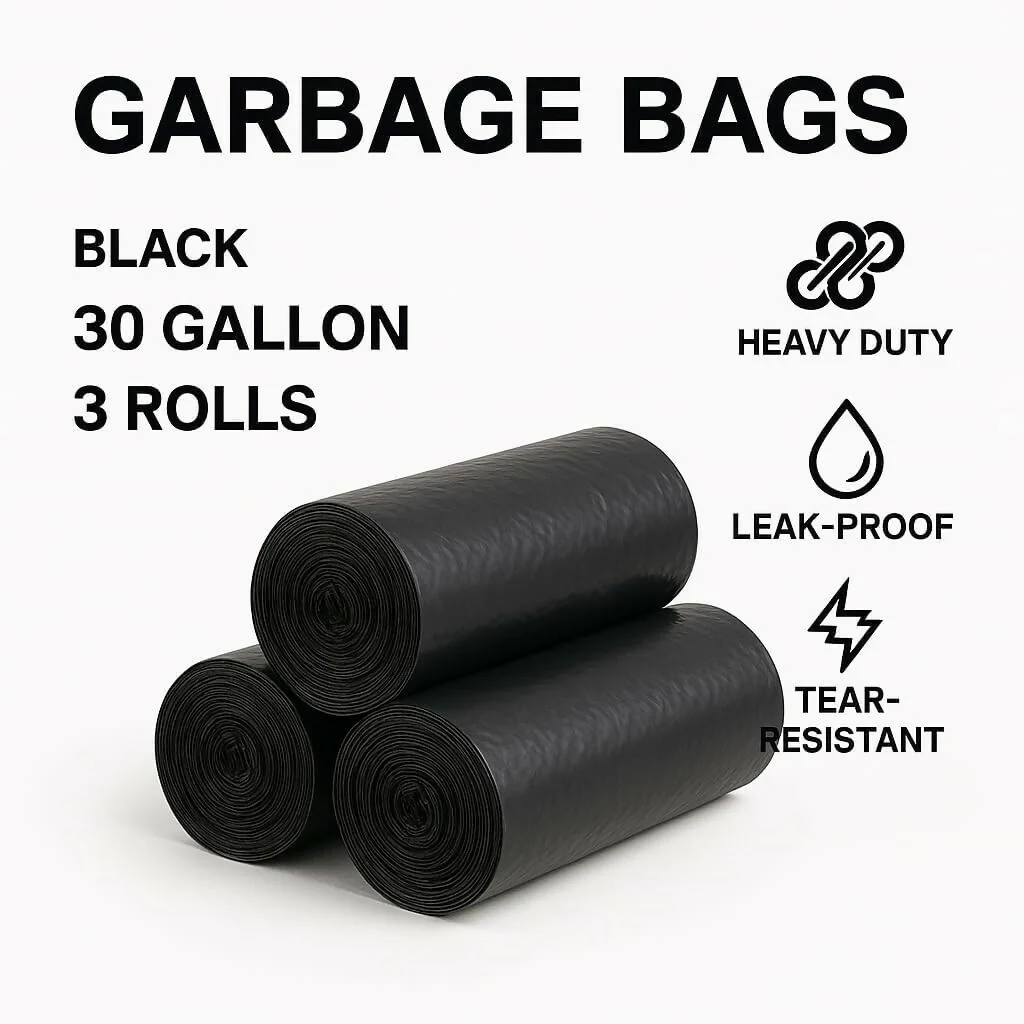 Heavy-Duty Large Black Trash Bags 55 Gallon Sturdy & Tear-Resistant Garbage Bags for Commercial, Lawn & Leaf Use (Pack of 100) - Image 6