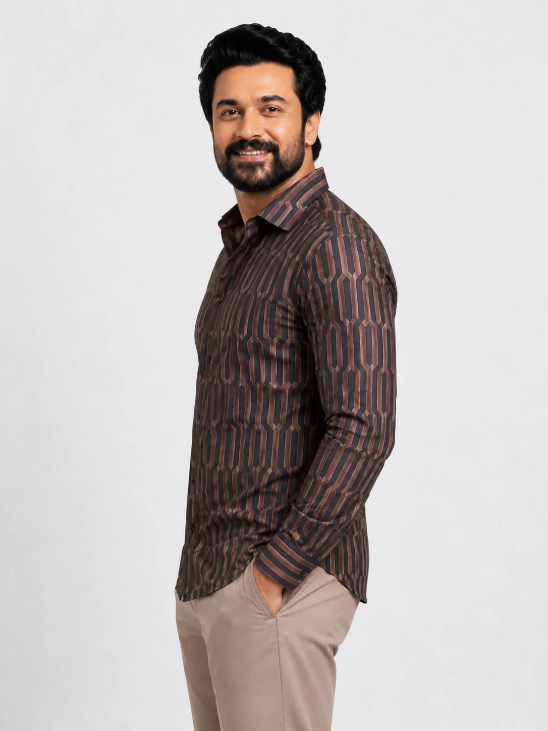 Men Brown Geometric Printed Casual Shirt | Full Sleeve Regular Fit Stylish - Image 2