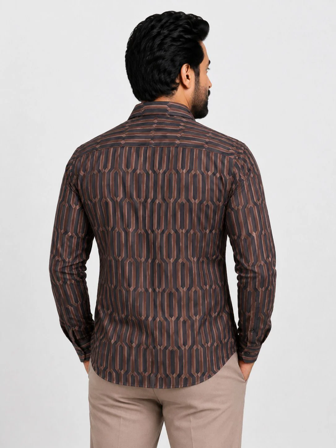 Men Brown Geometric Printed Casual Shirt | Full Sleeve Regular Fit Stylish - Image 3