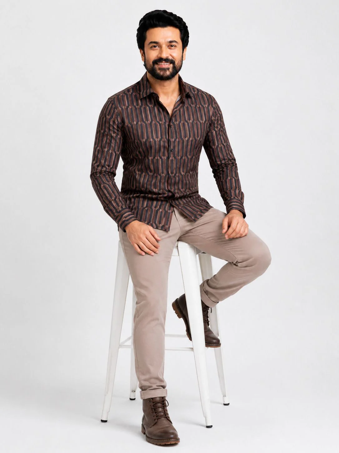Men Brown Geometric Printed Casual Shirt | Full Sleeve Regular Fit Stylish - Image 4