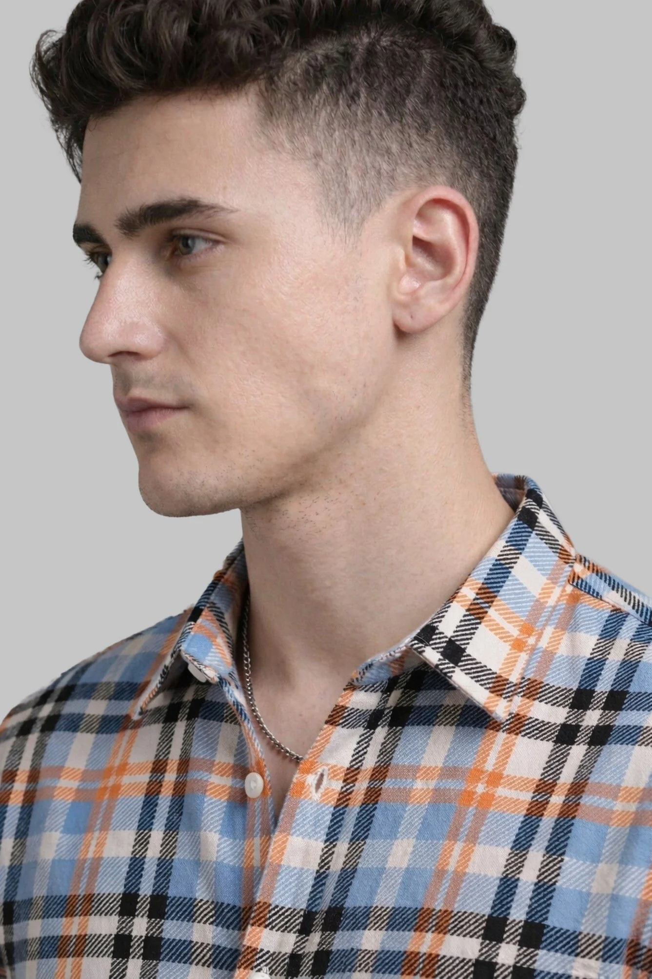 Henshika Men Checkered Casual Full Sleeve Shirt – New Chex – Orange - Image 3