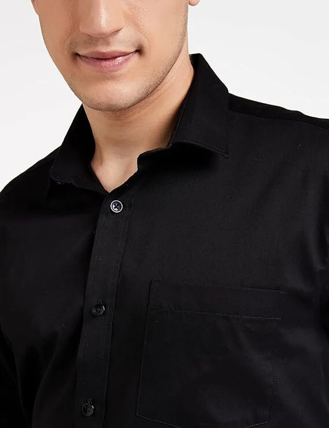 Henshika Men Solid Formal Full Sleeve Shirt – Black - Image 4