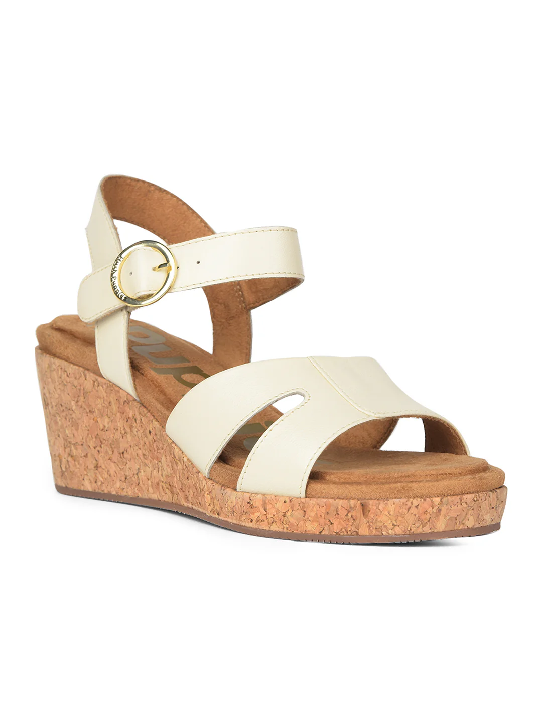 Hush Puppies Women White Wedge Heel Sandal With Buckle Closure