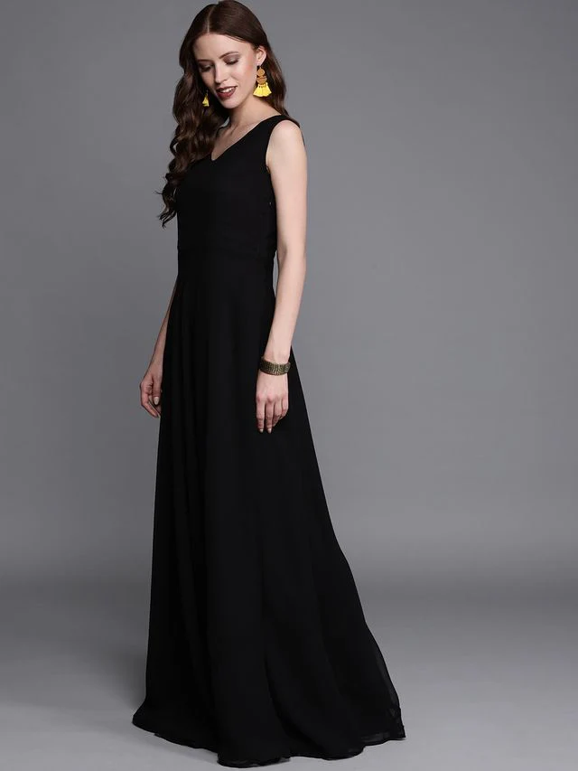 Bollywood Vogue Ready To Wear Off White N Black Embroidered Jacket Style Gown - Image 2