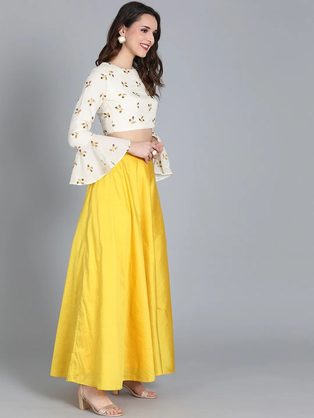 Bollywood Vogue Ready To Wear Off White Embroidered Crop Top N Skirt - Image 6