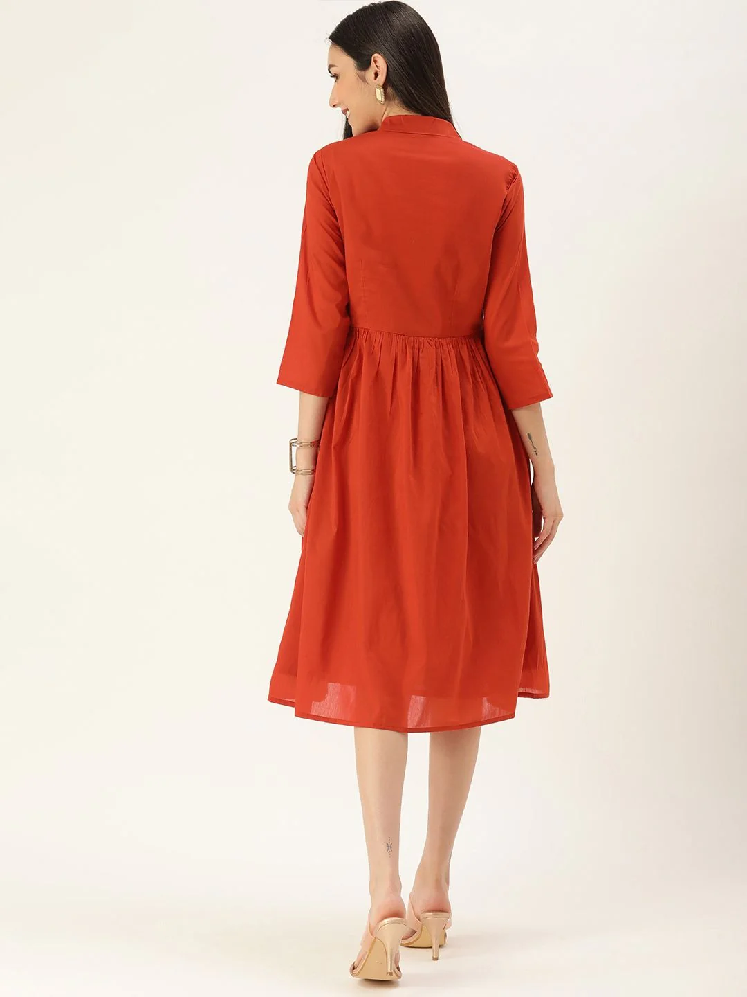 Bollywood Vogue Ready To Wear Brown Collar Neck Dress - Image 2