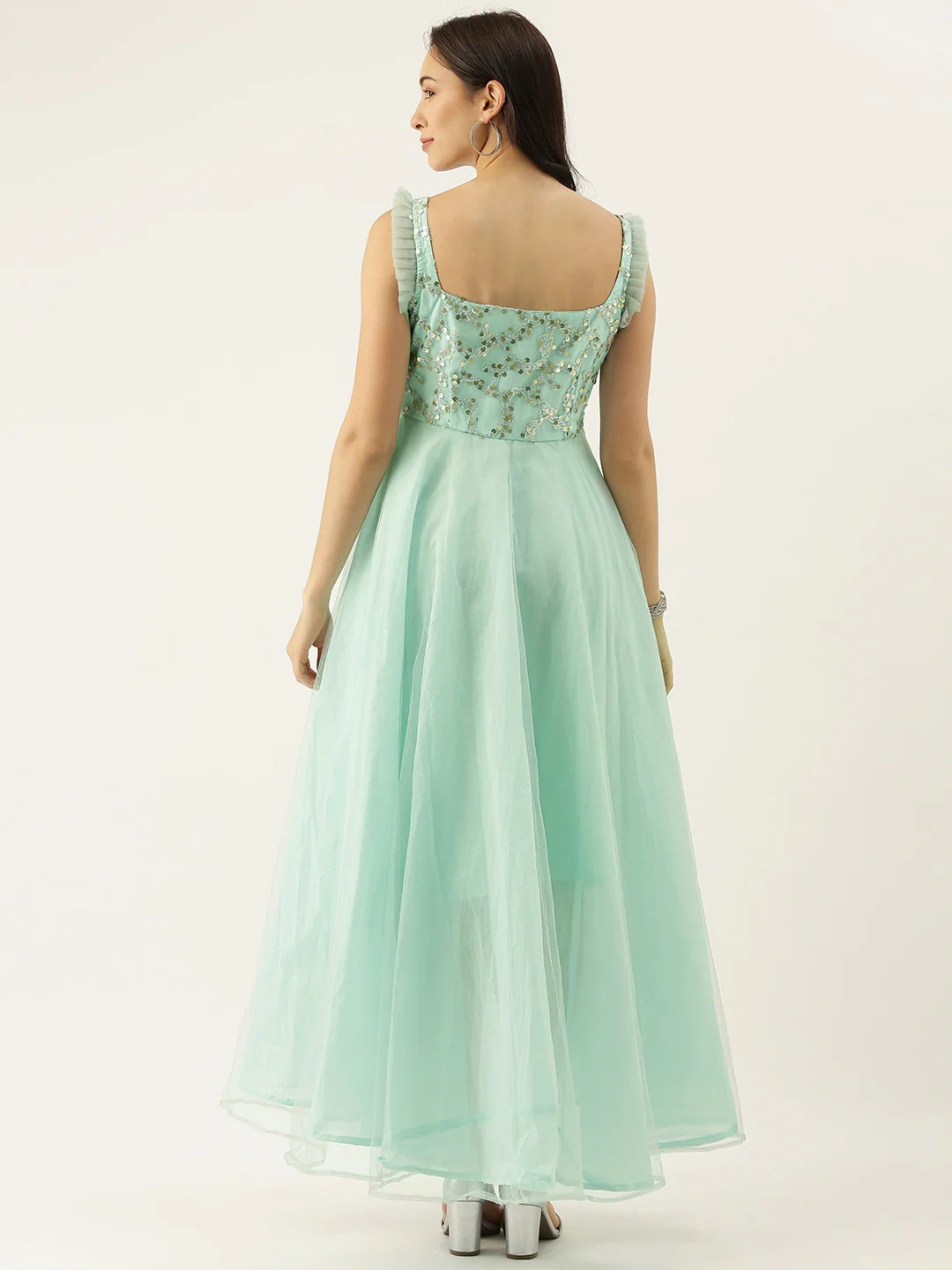 Bollywood Vogue Ready To Wear Sea Blue Embroidered Asymmetrical Gown - Image 2