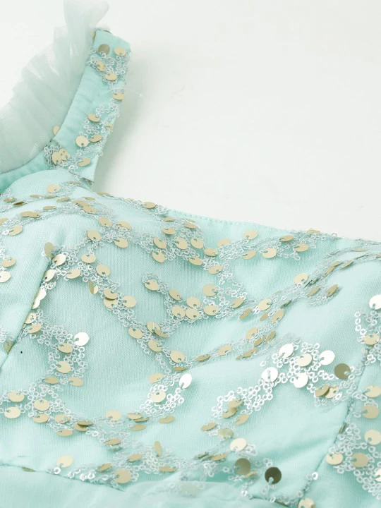 Bollywood Vogue Ready To Wear Sea Blue Embroidered Asymmetrical Gown - Image 4