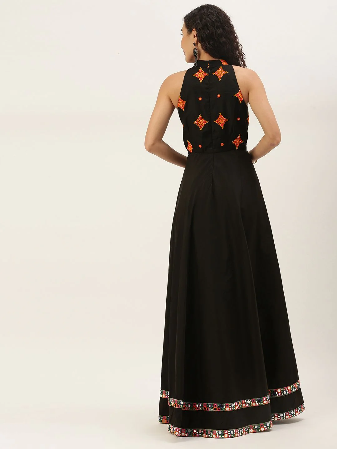Bollywood Vogue Ready To Wear Black Embroidered Halter Neck Embellished Gown - Image 2