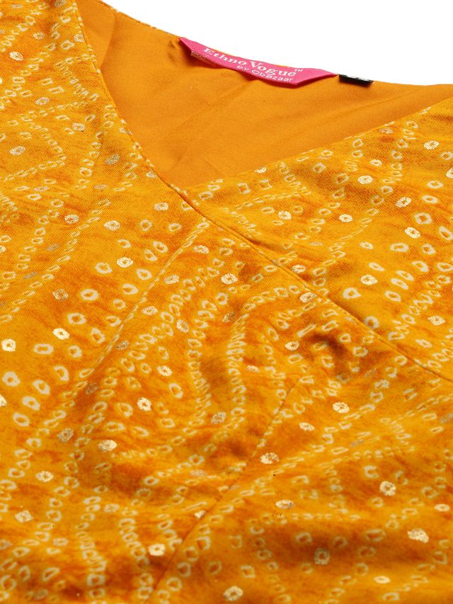 Bollywood Vogue Ready To Wear Yellow Printed Angarkha Gown - Image 5