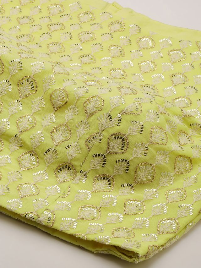 Bollywood Vogue Ready To Wear Lemon Yellow Embroidered Crop Top N Skirt - Image 7