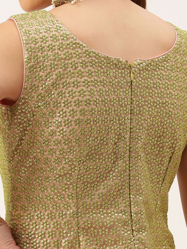 Bollywood Vogue Ready To Wear Beige Net Beads Embroidery Skirt and Top - Image 5