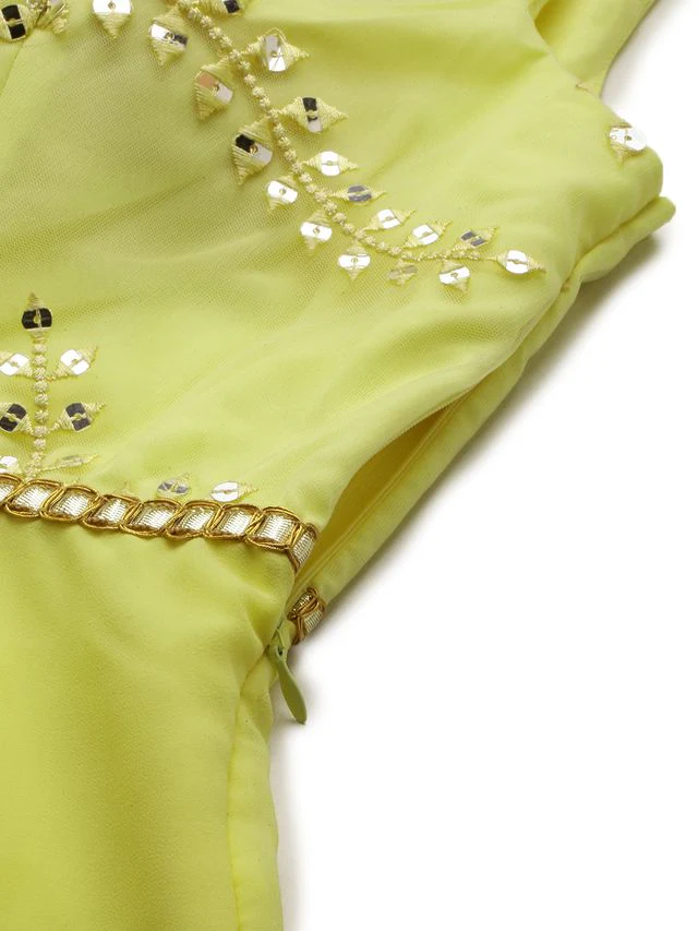 Bollywood Vogue Ready To Wear Yellow Embroidered Boat Neck Gown - Image 4