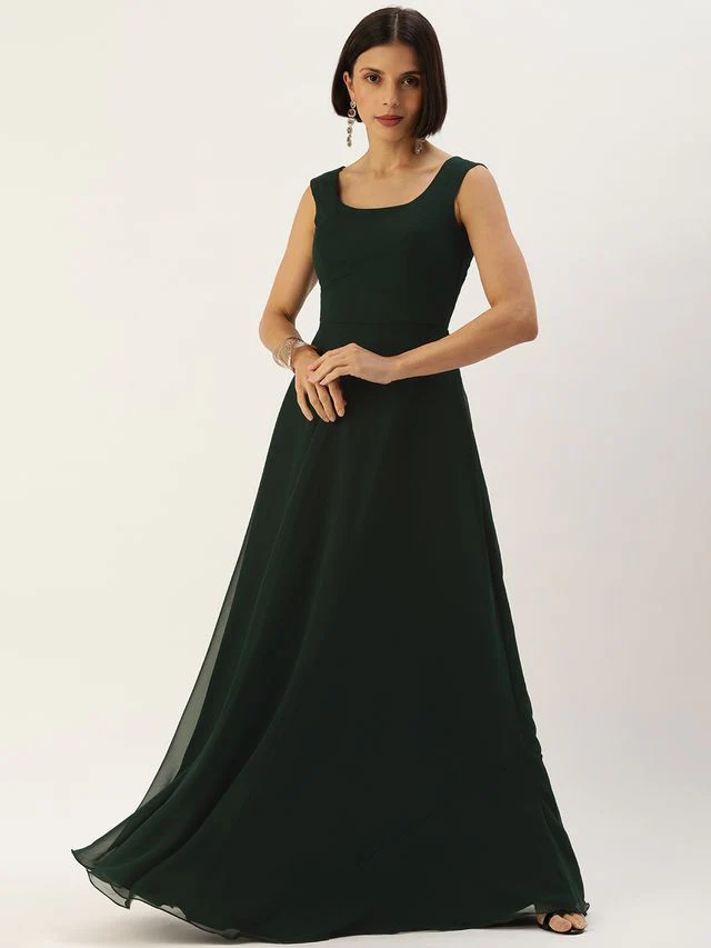 Bollywood Vogue Ready To Wear Green Organza Cape Style Gown - Image 3