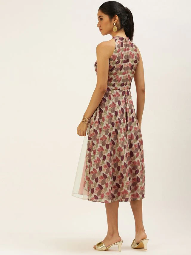 Bollywood Vogue Ready To Wear Multicolor N Peach Asymmetrical Gown - Image 5