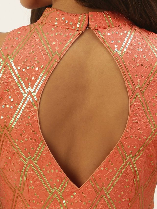 Bollywood Vogue Ready To Wear Off White N Peach Georgette Embroidered Gown - Image 3
