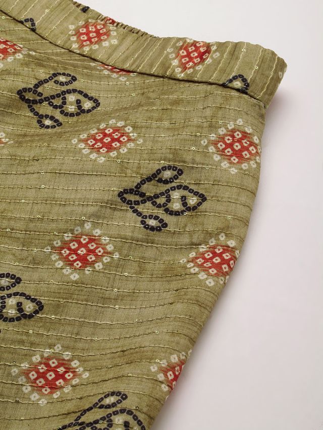 Bollywood Vogue Ready To Wear Green Printed Art Silk Co Ords Set - Image 4
