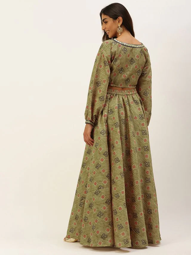Bollywood Vogue Ready To Wear Green Printed Art Silk Co Ords Set - Image 5