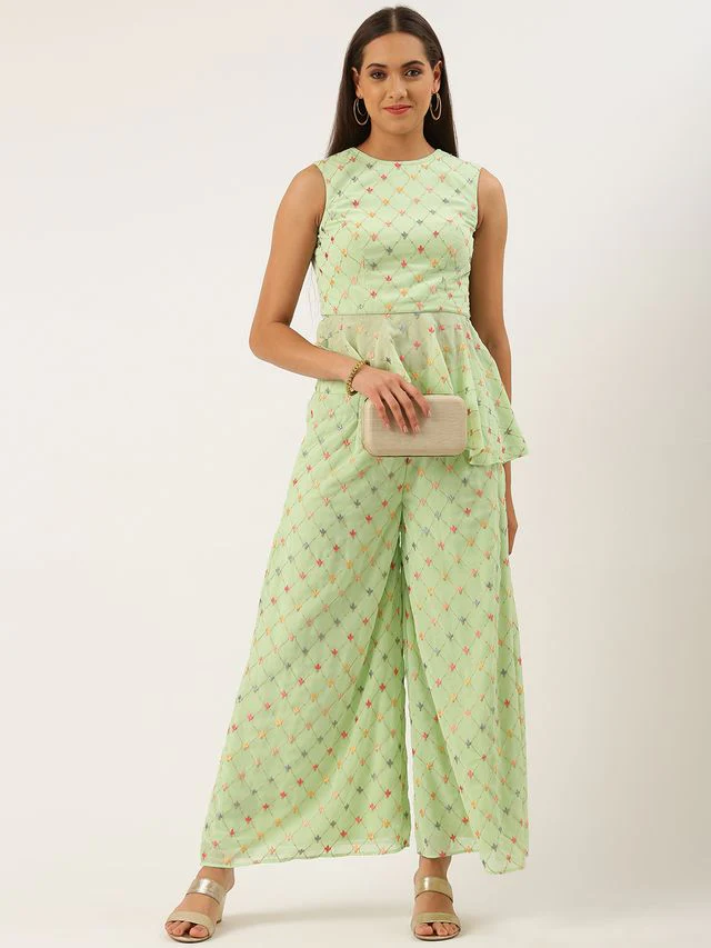 Bollywood Vogue Ready To Wear Green Embroidered Georgette Palazzo sets - Image 2