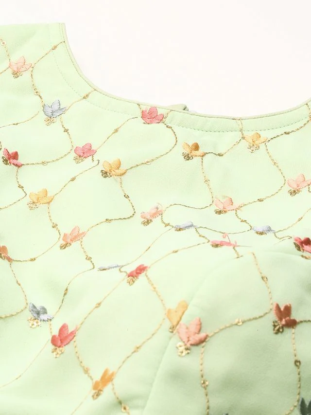 Bollywood Vogue Ready To Wear Green Embroidered Georgette Palazzo sets - Image 3