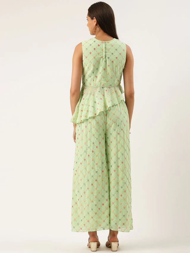 Bollywood Vogue Ready To Wear Green Embroidered Georgette Palazzo sets - Image 6