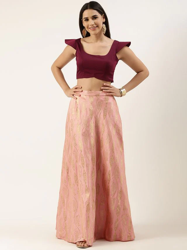 Bollywood Vogue Ready To Wear Pink Taffeta Jacquard Skirt and Blouse