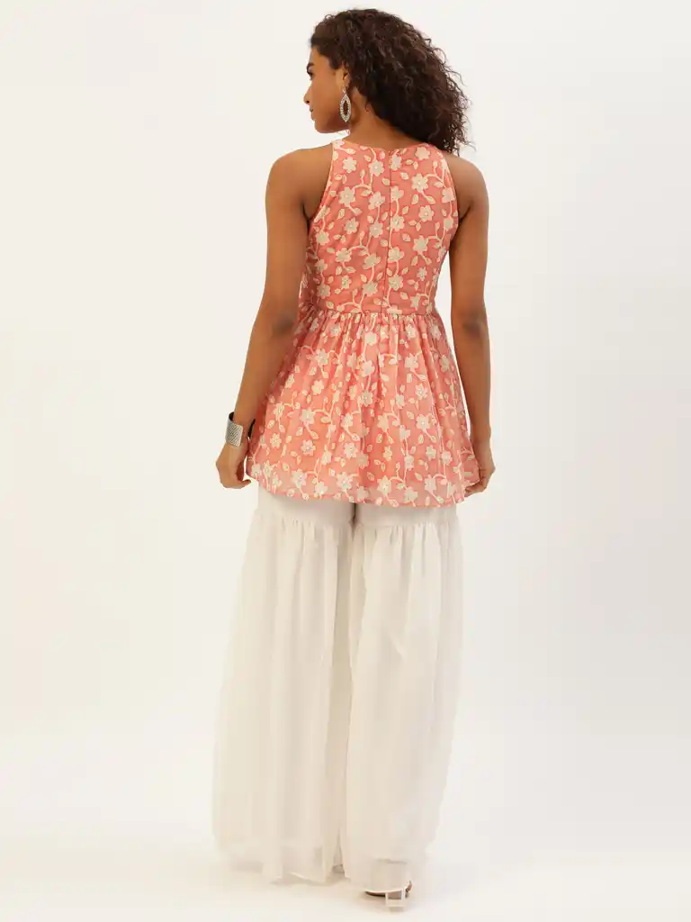 Bollywood Vogue Ready To Wear Peach Embroidered Georgette Gharara Suit - Image 8