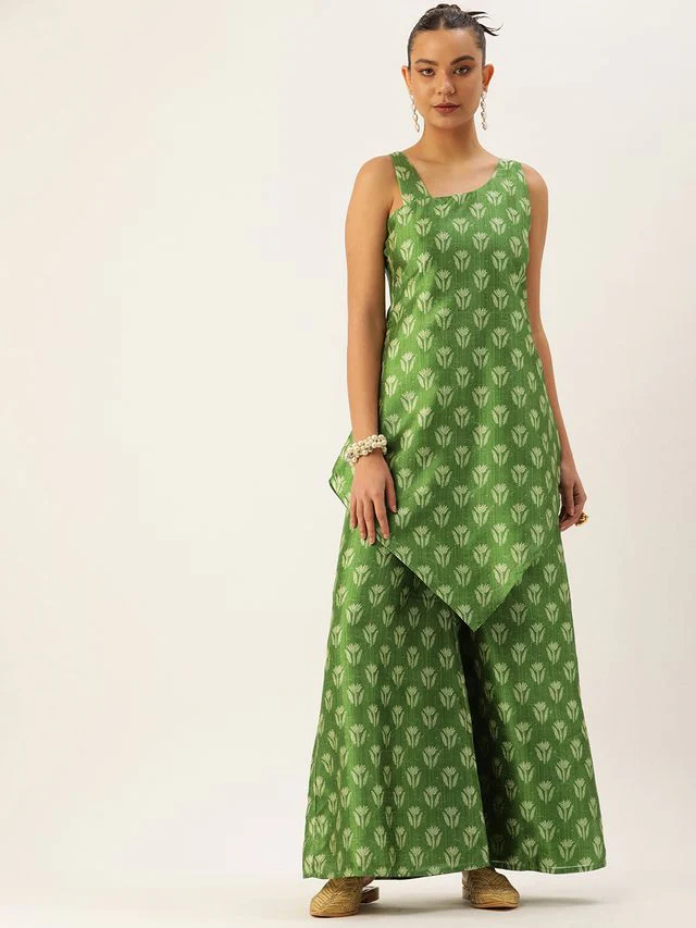 Bollywood Vogue Ready To Wear Green Art Silk Digital Printed Co Ords Set - Image 2