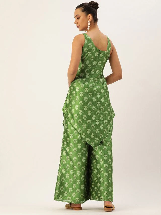 Bollywood Vogue Ready To Wear Green Art Silk Digital Printed Co Ords Set - Image 7