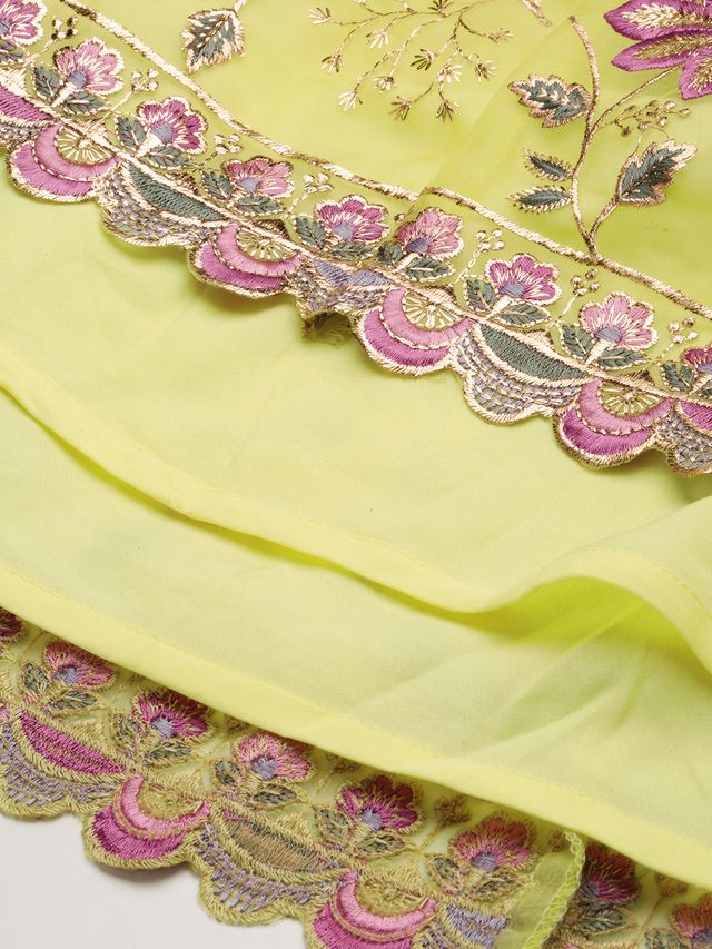 Bollywood Vogue Ready To Wear Yellow Organza Embroidered Gown - Image 3