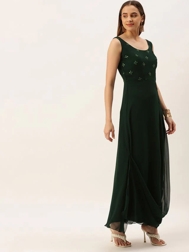 Bollywood Vogue Ready To Wear Green Embroidered Dress - Image 2