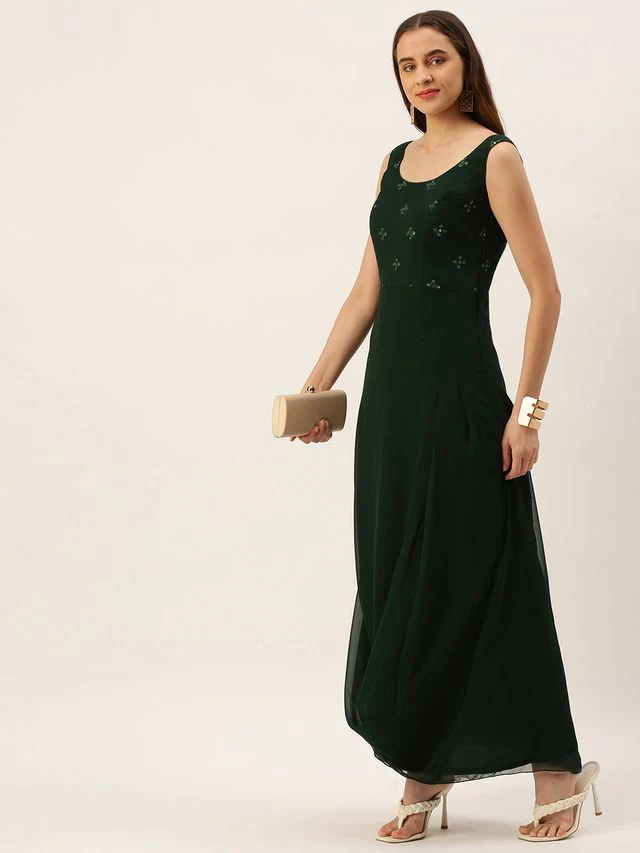 Bollywood Vogue Ready To Wear Green Embroidered Dress - Image 4