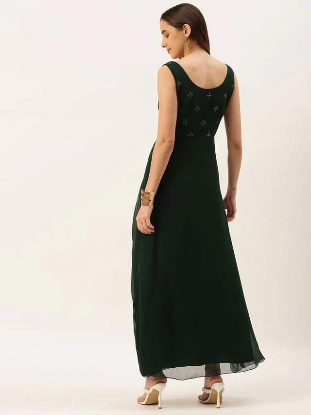 Bollywood Vogue Ready To Wear Green Embroidered Dress - Image 7