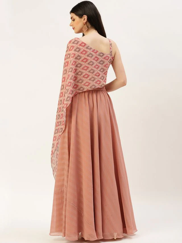 Bollywood Vogue Ready To Wear Multicolored Digital Printed N Mauve Chiffon Skirt Set - Image 7