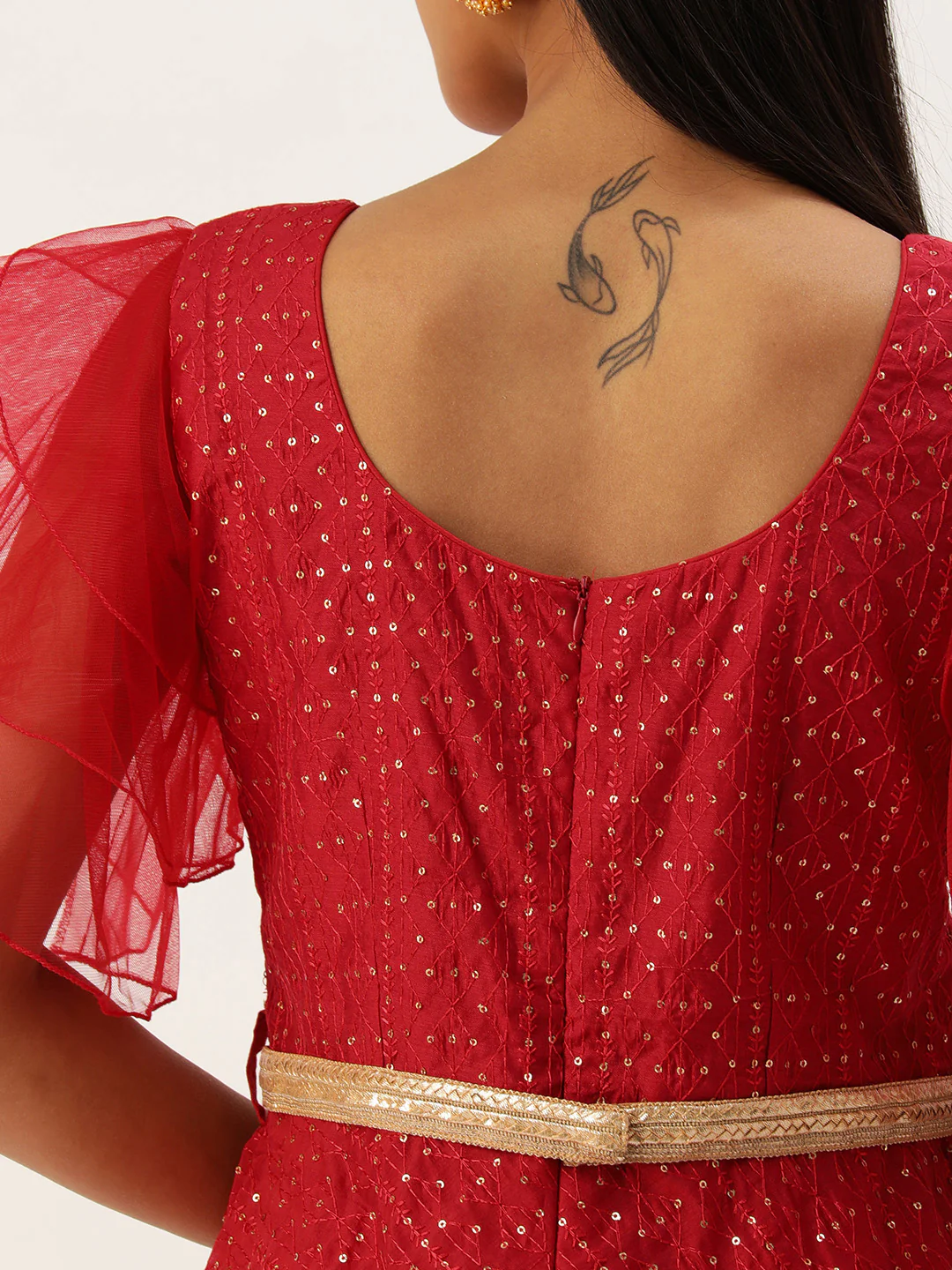 Bollywood Vogue Ready To Wear Dark Red Sequins Embroidered Gown - Image 5