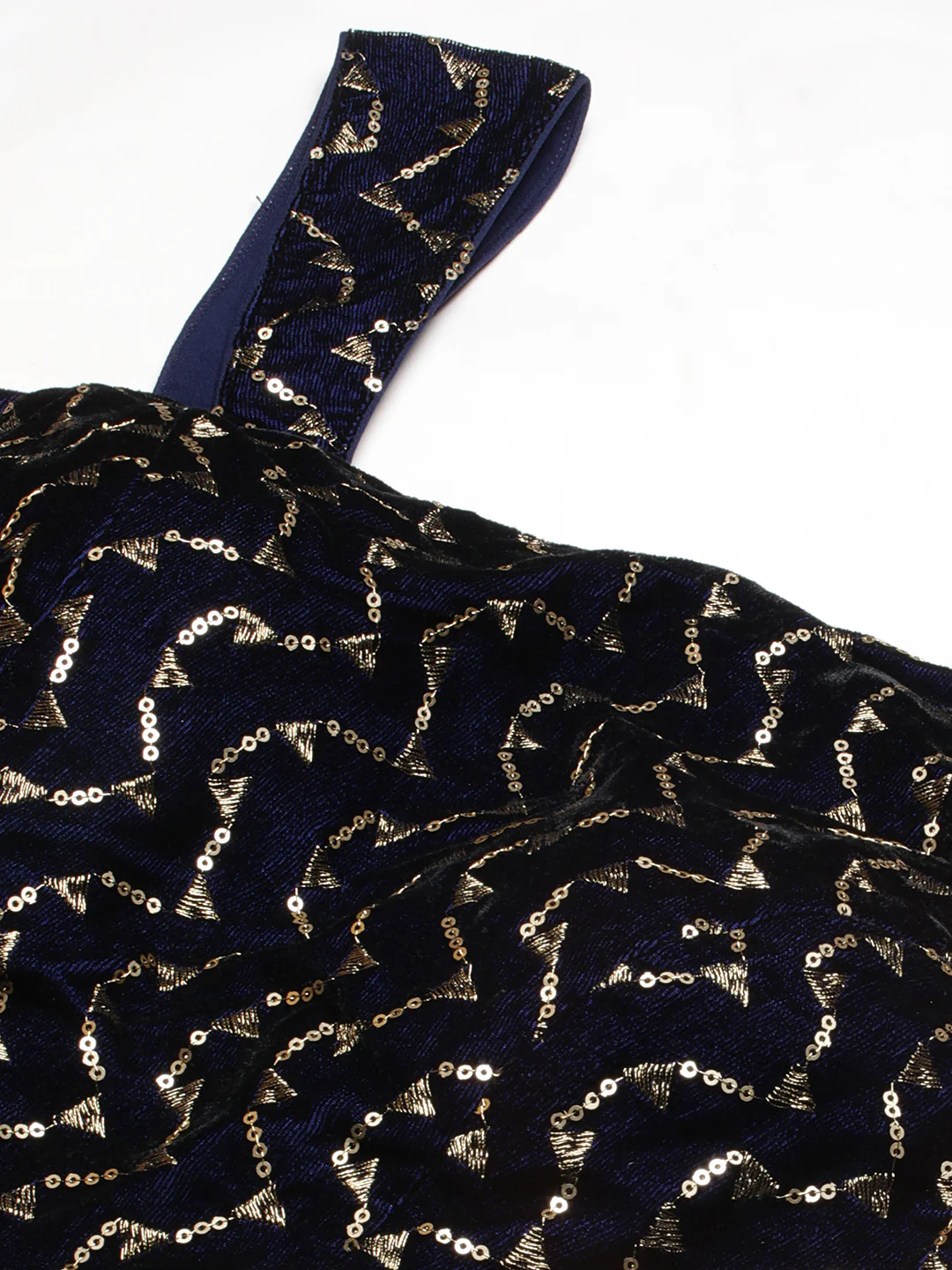 Bollywood Vogue Ready To Wear Blue Velvet Embroidered Crop Top N Blue Skirt Set - Image 6