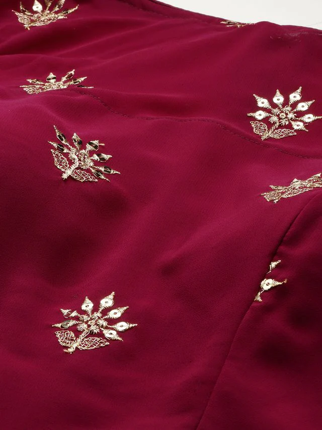 Bollywood Vogue Ready To Wear Magenta Georgette Embroidered Boat Neck Gown - Image 4