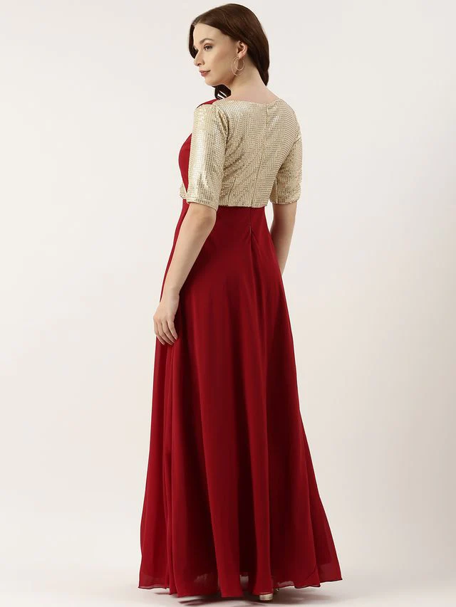 Bollywood Vogue Ready To Wear Silver Embroidered N Overlapping Style Gown - Image 7