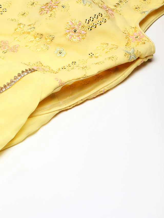 Bollywood Vogue Ready To Wear Yellow Embroidered  Georgette Kali Gown - Image 5