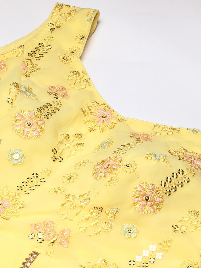 Bollywood Vogue Ready To Wear Yellow Embroidered  Georgette Kali Gown - Image 6