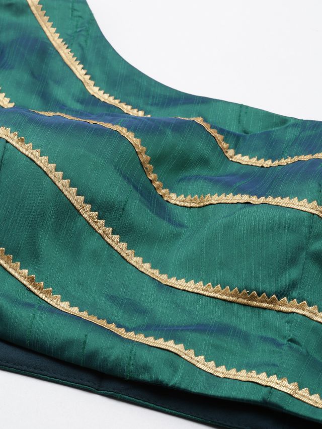 Bollywood Vogue Ready To Wear Green N Yellow Jacquard Skirt Set - Image 6