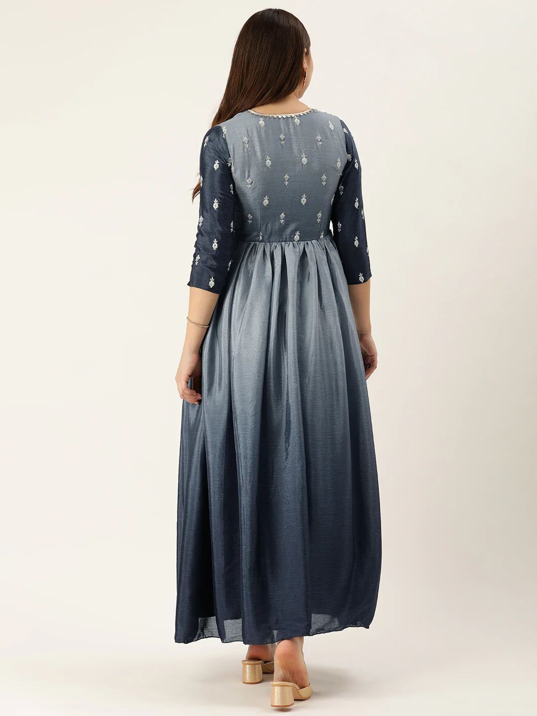 Bollywood Vogue Ready To Wear Grey Chinon Tie N Dye Gown - Image 2