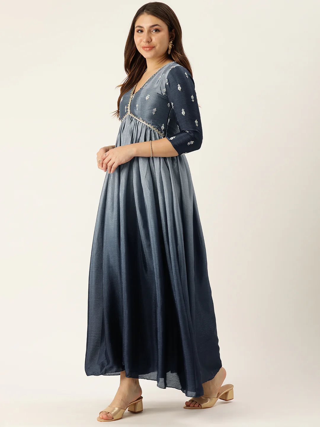 Bollywood Vogue Ready To Wear Grey Chinon Tie N Dye Gown - Image 3