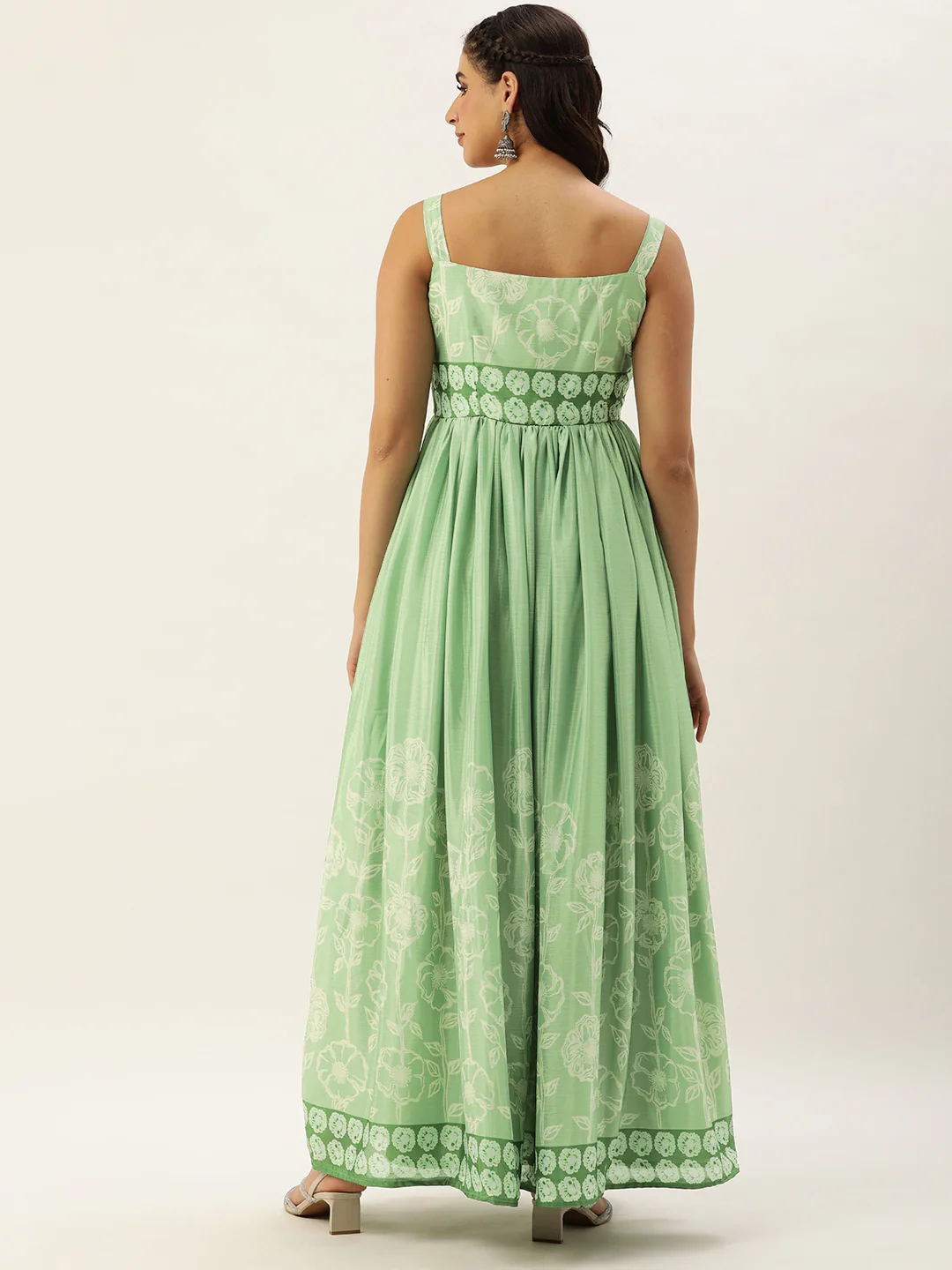 Bollywood Vogue Ready To Wear Green Digital Printed Chinon Gown - Image 2