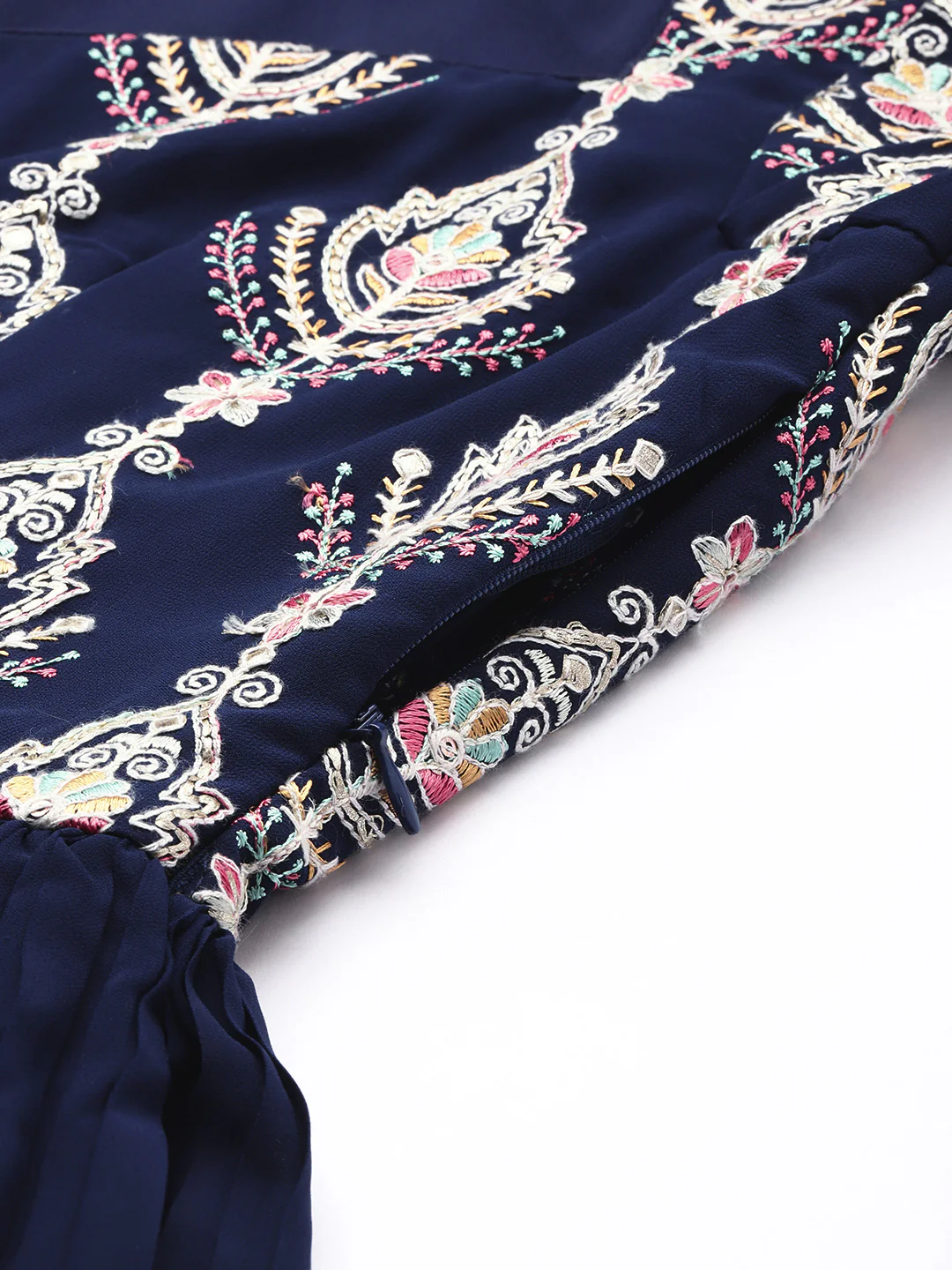 Bollywood Vogue Ready To Wear Navy Blue Embroidered Pleated Georgette Gown - Image 4