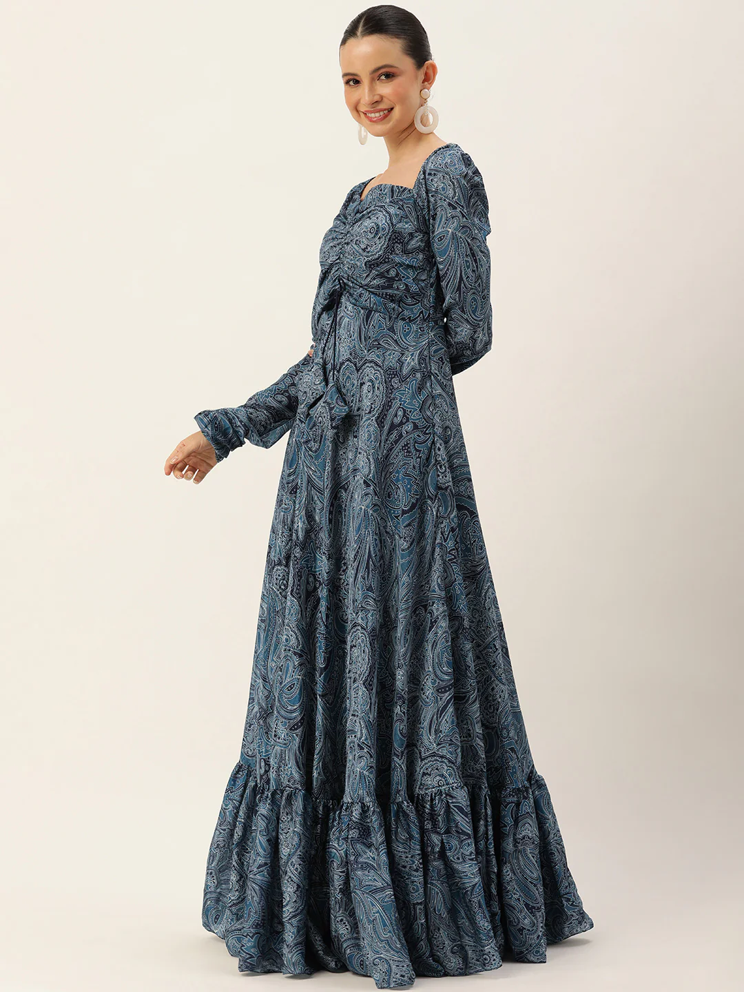 Bollywood Vogue Ready To Wear Multicolor Chinon Digital Print Floor Length Gown - Image 3