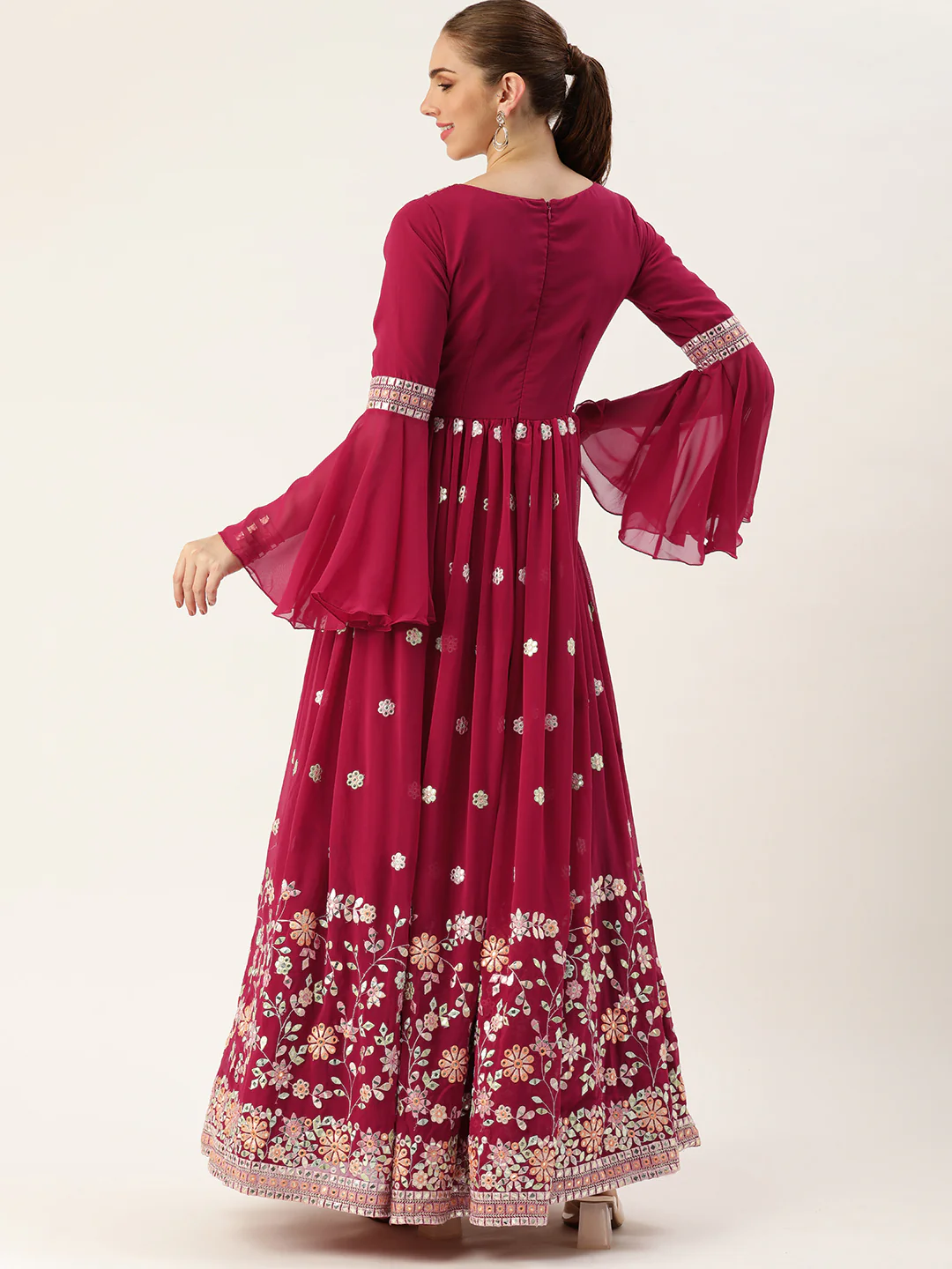 Bollywood Vogue Ready To Wear Pink Georgette Embroidered Gown - Image 4