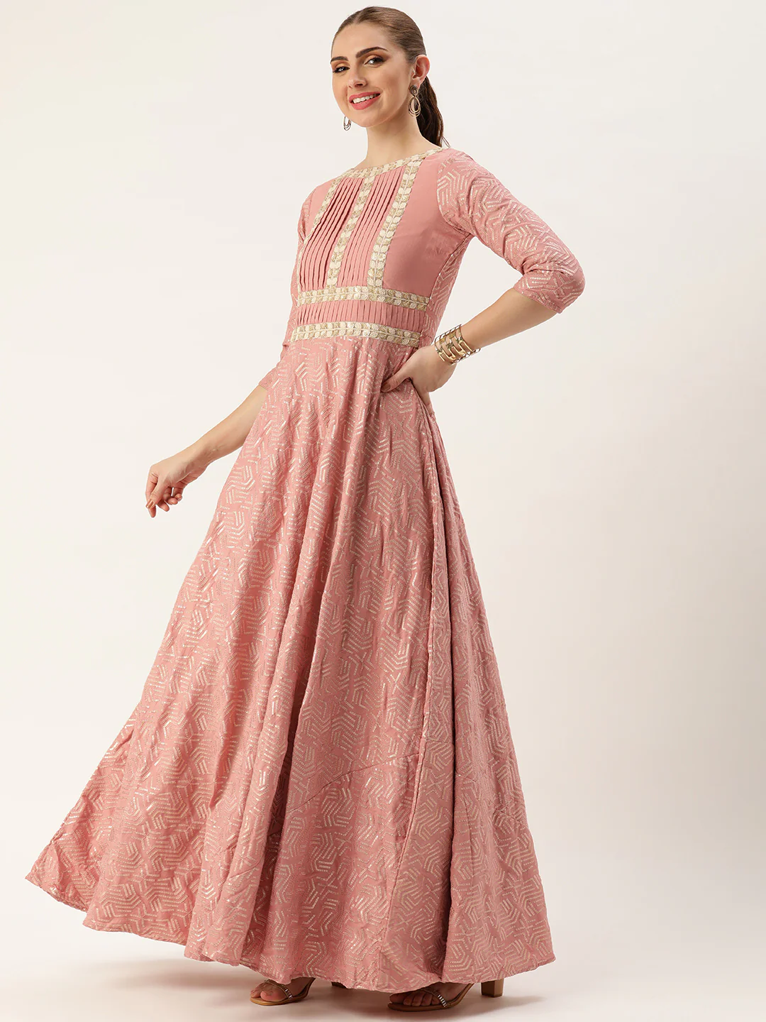 Bollywood Vogue Ready To Wear Mauve Sequins Embroidered Pleated Gown - Image 2
